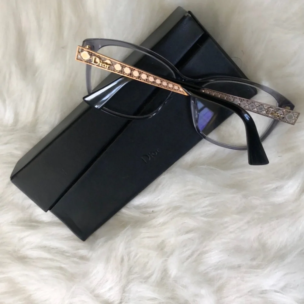Christian Dior Diorama O5 Eyeglasses Crystal Blue Gold Black - Women's / COA